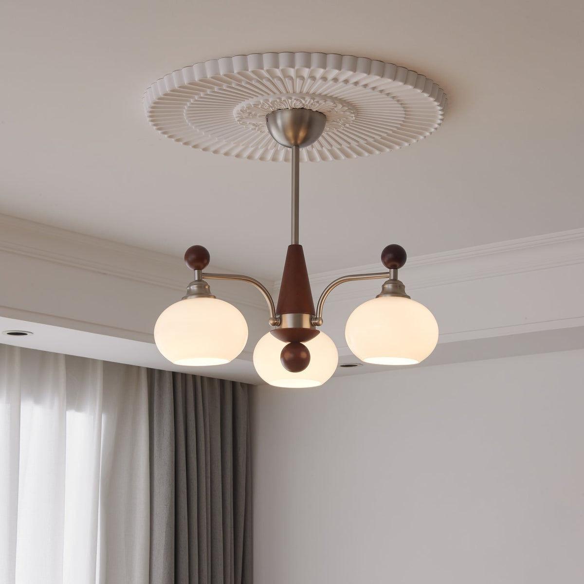 Ivloria lámpara de araña tradicional elegancia orbit madera vidrio