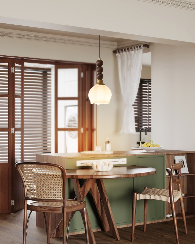 Vothaila lámpara colgante con elegancia tradicional y estilo vintage de vidrio, madera