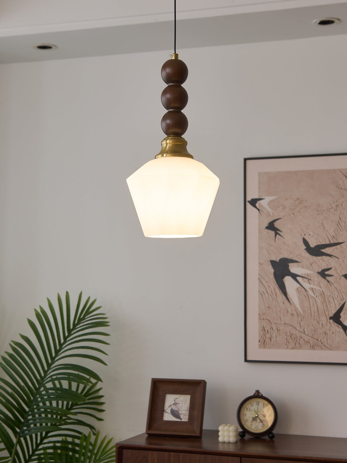 Vothaila lámpara colgante con elegancia tradicional y estilo vintage de vidrio, madera