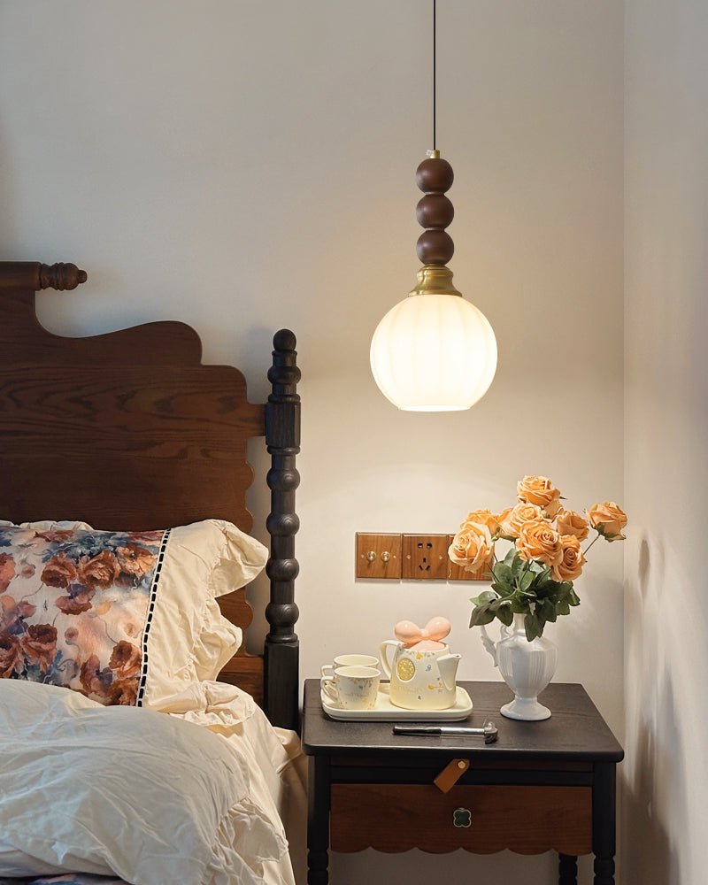 Vothaila lámpara colgante con elegancia tradicional y estilo vintage de vidrio, madera