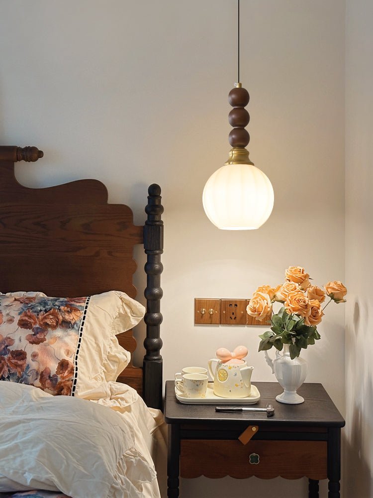Vothaila lámpara colgante con elegancia tradicional y estilo vintage de vidrio, madera