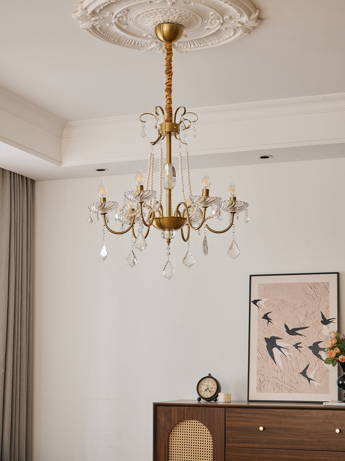 Evaria lámpara de araña tradicional de lujo con perlas de cristal