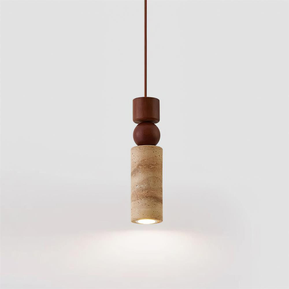 Lámpara Colgante Geométrica de Madera y Travertino Minimalista Nórdica