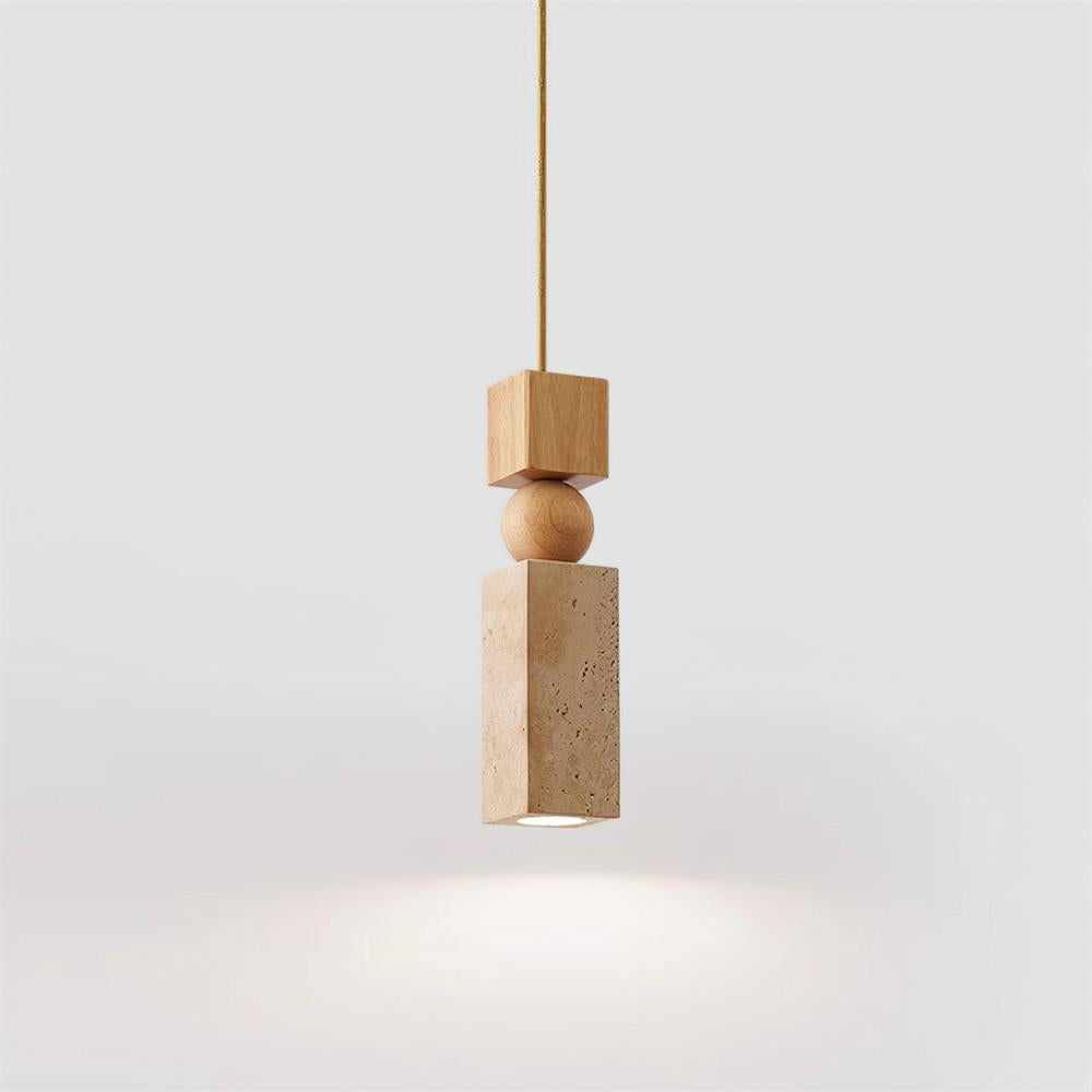 Lámpara Colgante Geométrica de Madera y Travertino Minimalista Nórdica
