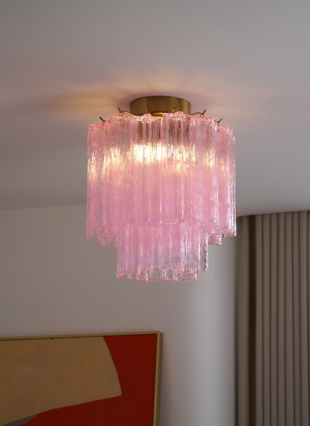 Eiriel lámpara de techo moderna en vidrio de Murano rosa con diseño escalonado tipo