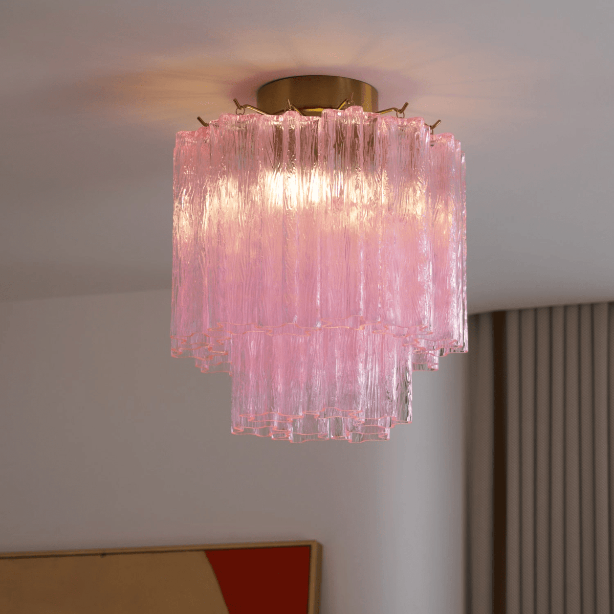 Eiriel lámpara de techo moderna en vidrio de Murano rosa con diseño escalonado tipo