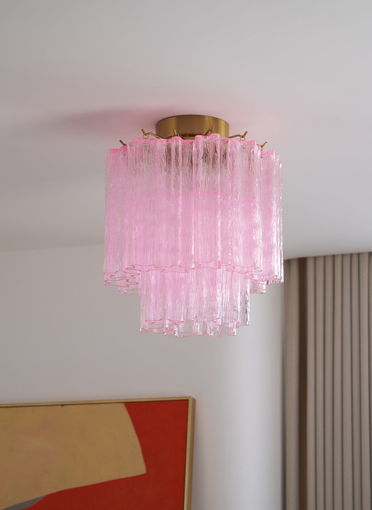 Eiriel lámpara de techo moderna en vidrio de Murano rosa con diseño escalonado tipo
