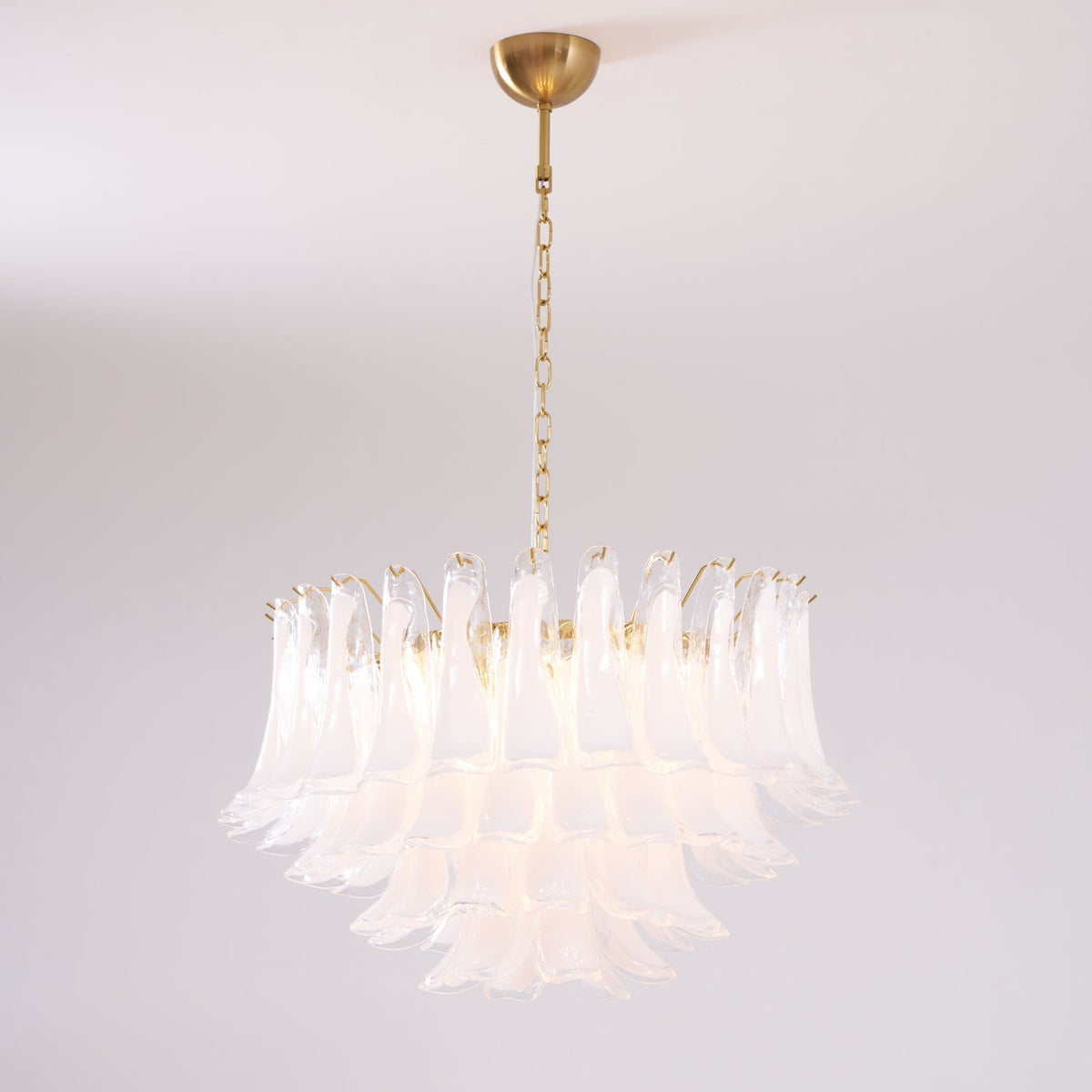 Lioroaria lámpara de araña de vidrio rosa hojas en capas florales glamour