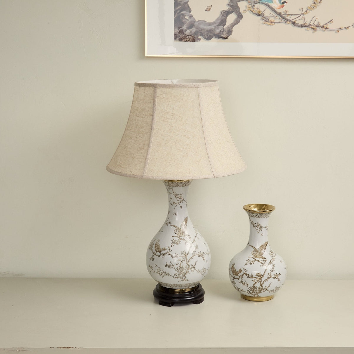 Lámpara de mesa Évariste Floral Bird en cerámica