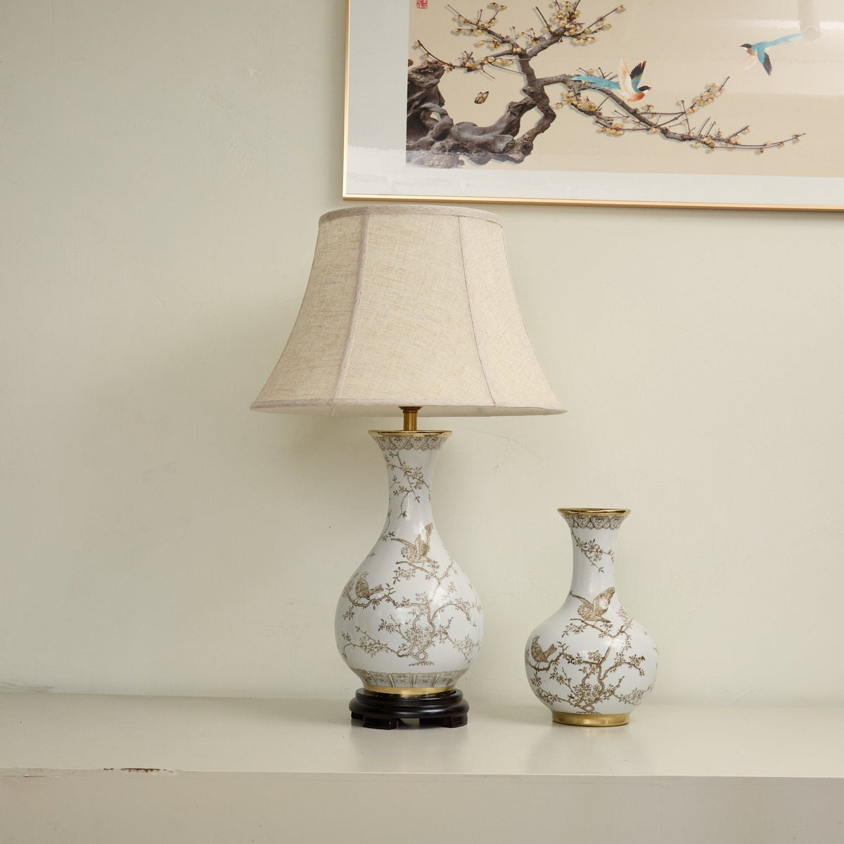 Lámpara de mesa Évariste Floral Bird en cerámica
