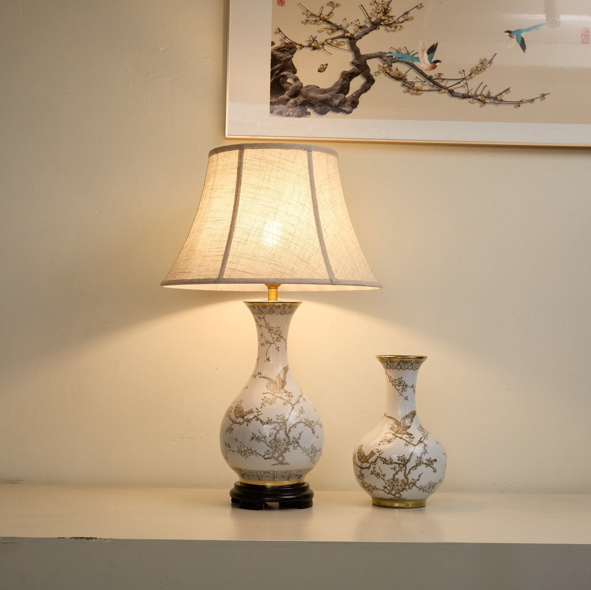 Lámpara de mesa Évariste Floral Bird en cerámica