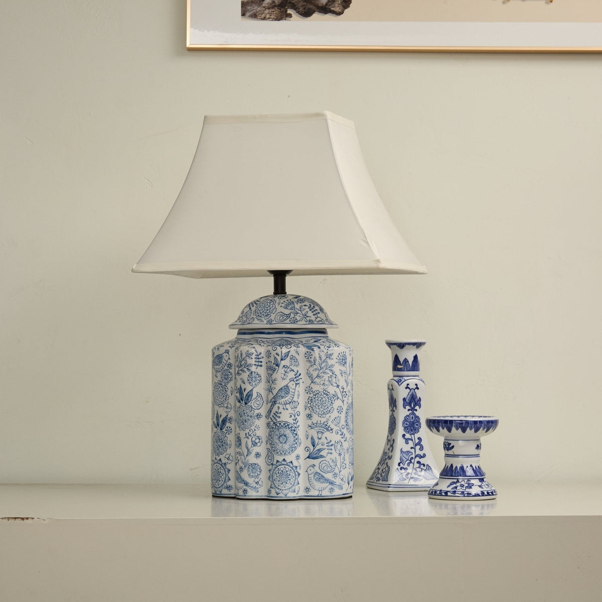 Marcellin lámpara de mesa Floral Bird Jar