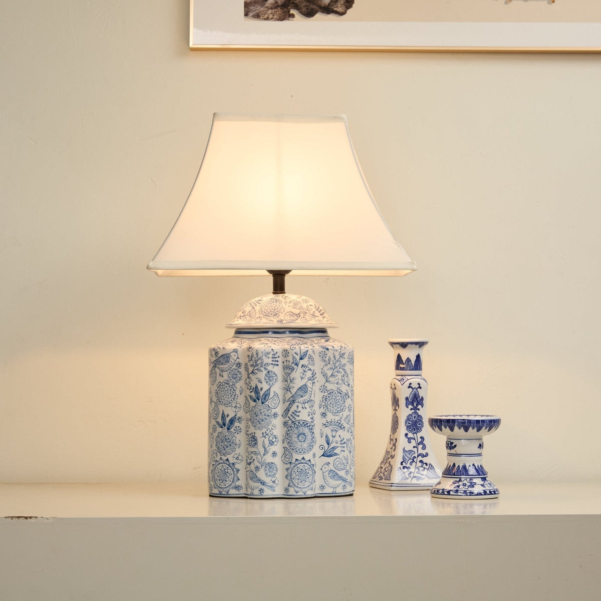 Marcellin lámpara de mesa Floral Bird Jar