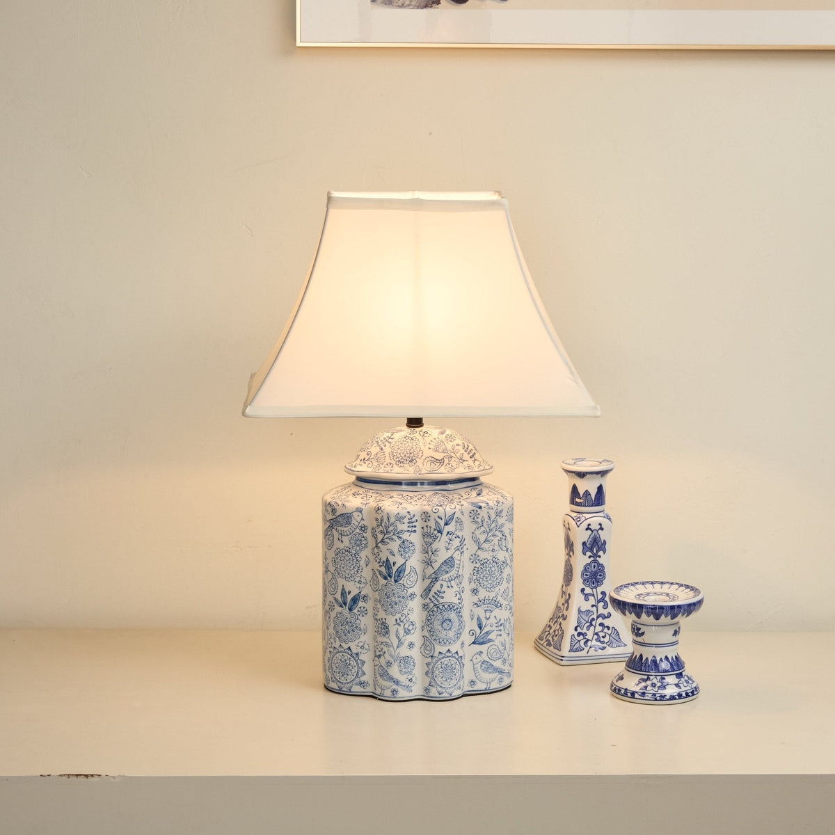 Marcellin lámpara de mesa Floral Bird Jar