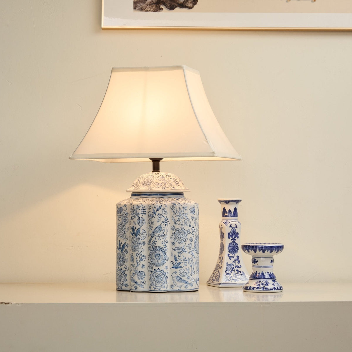 Marcellin lámpara de mesa Floral Bird Jar