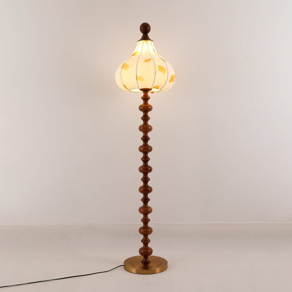 Gagell lámpara de pie elegante de madera y tejido