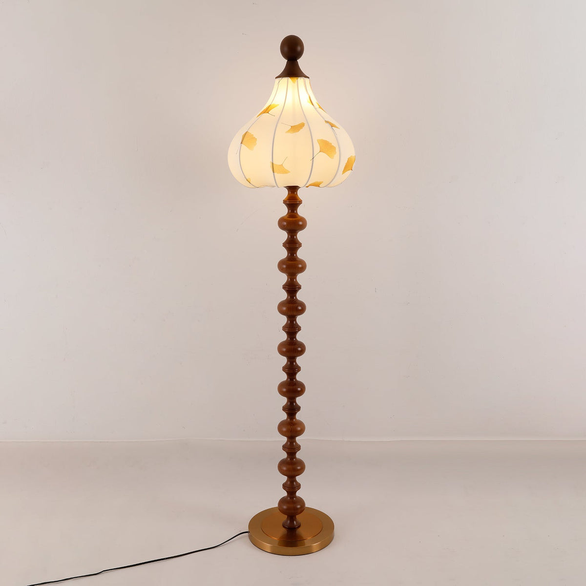 Gagell lámpara de pie elegante de madera y tejido