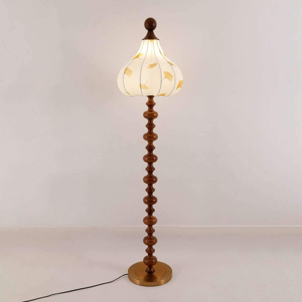 Gagell lámpara de pie elegante de madera y tejido