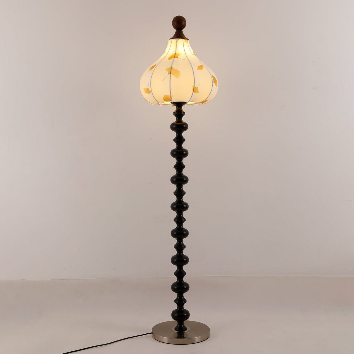 Gagell lámpara de pie elegante de madera y tejido