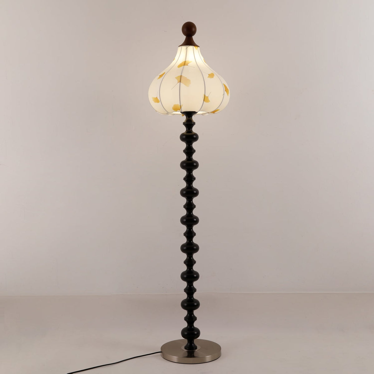 Gagell lámpara de pie elegante de madera y tejido