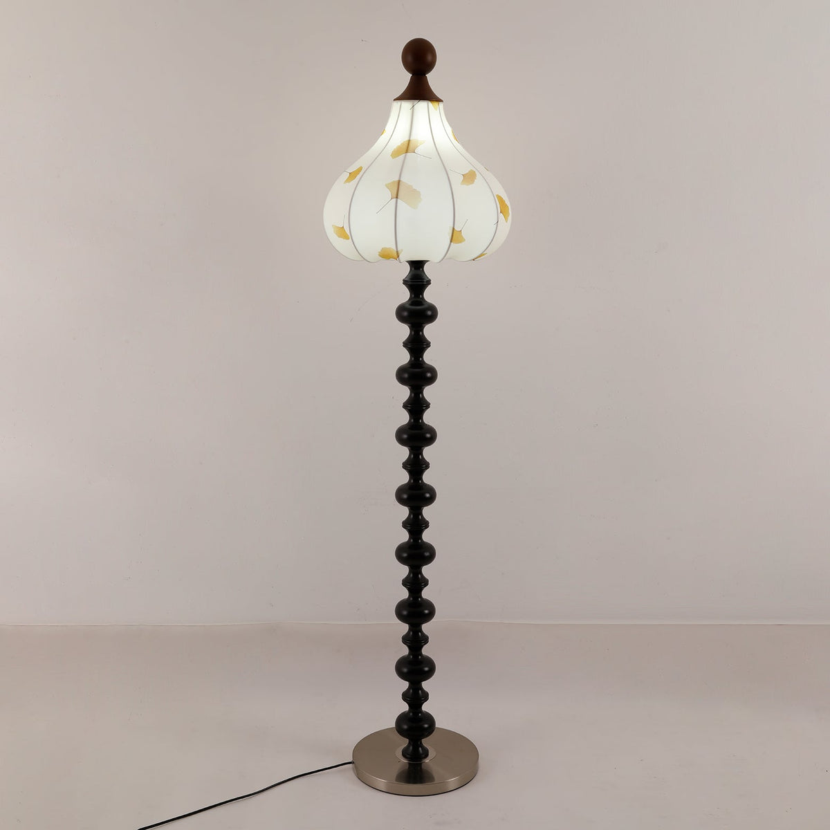 Gagell lámpara de pie elegante de madera y tejido