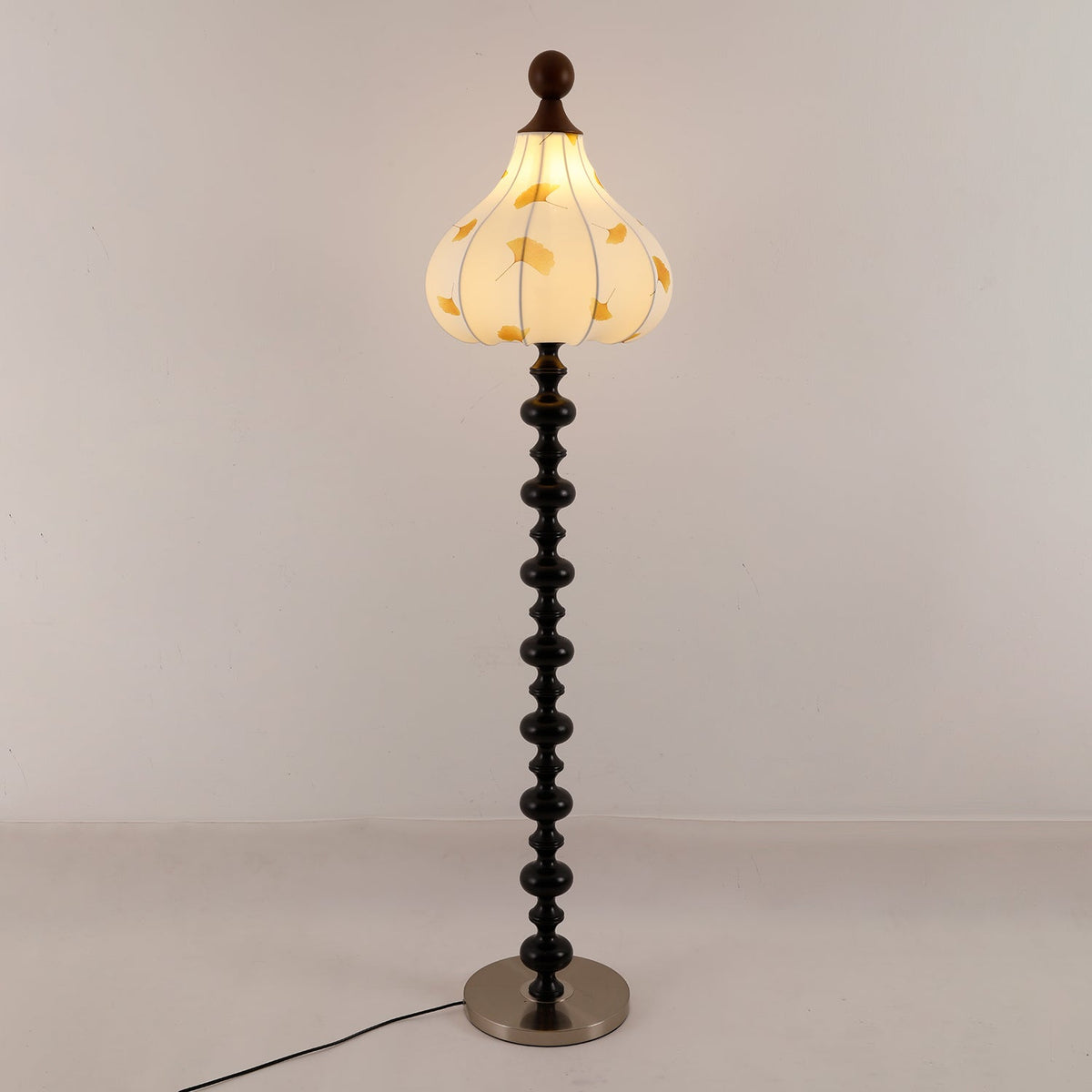 Gagell lámpara de pie elegante de madera y tejido