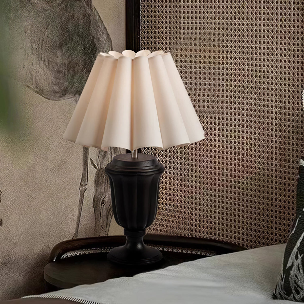 Vireo lámpara de mesa de madera y tejido