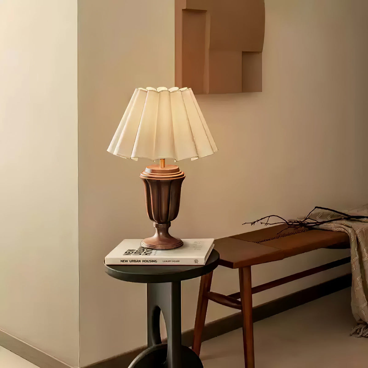 Vireo lámpara de mesa de madera y tejido