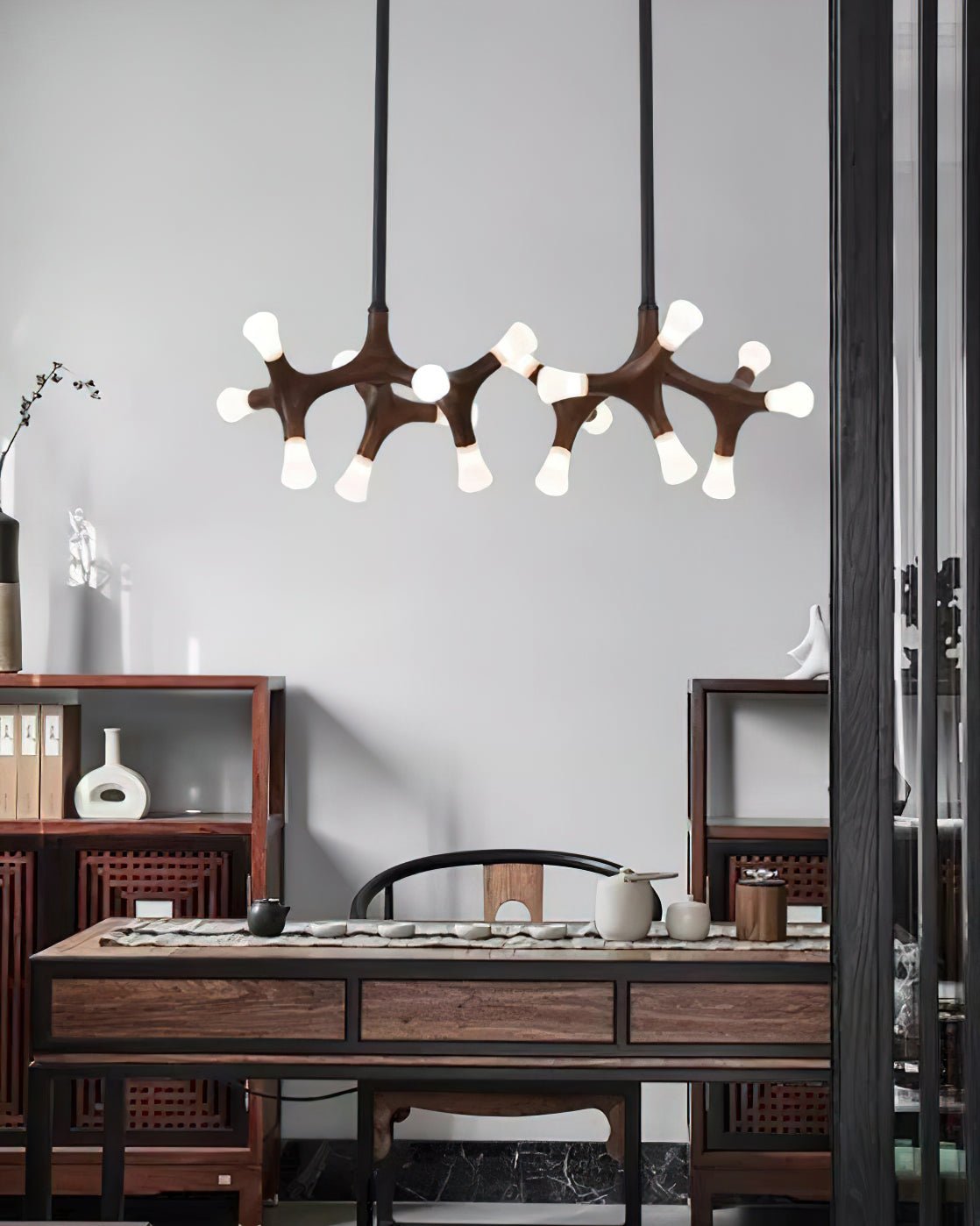 Mynorila lámpara colgante con diseño de rama y estructura de madera