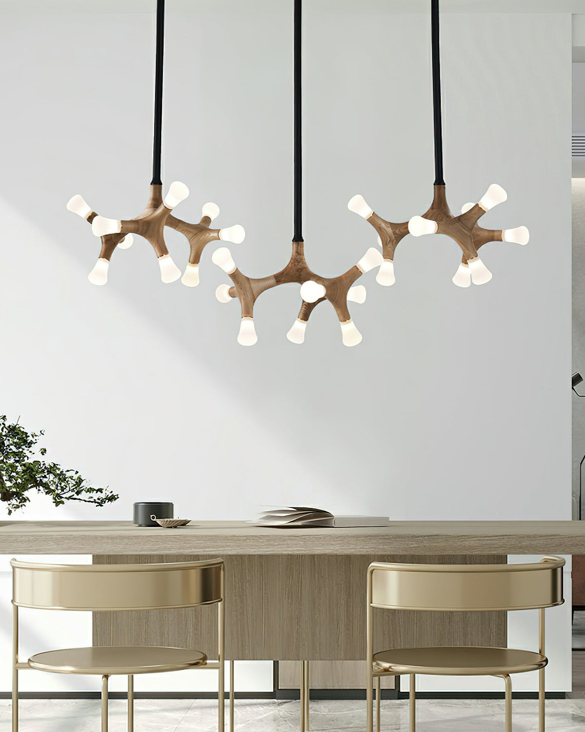Mynorila lámpara colgante con diseño de rama y estructura de madera