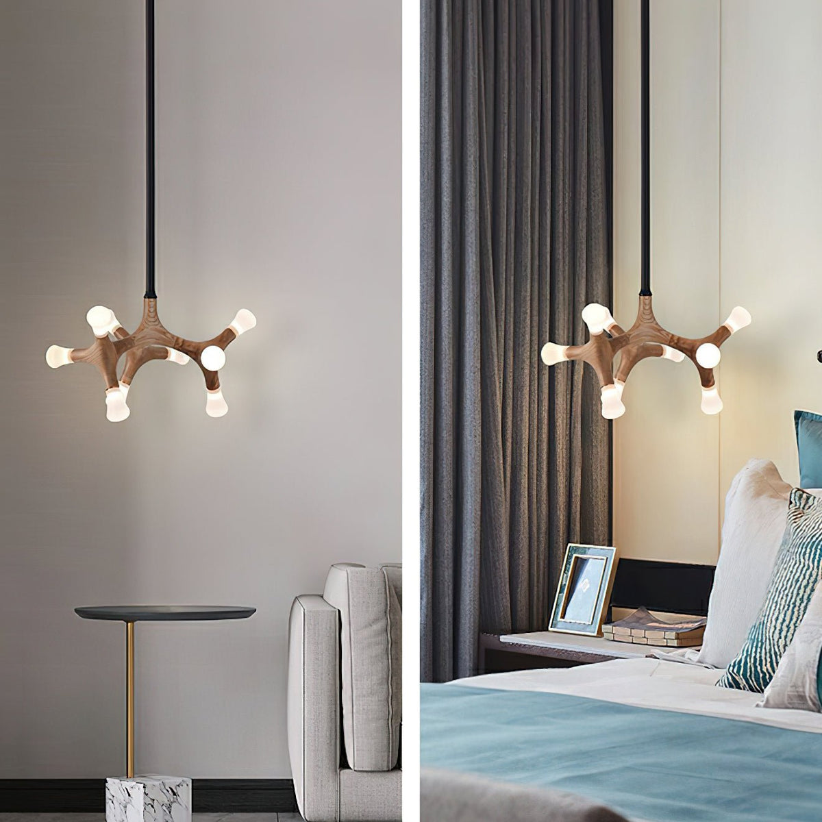 Mynorila lámpara colgante con diseño de rama y estructura de madera