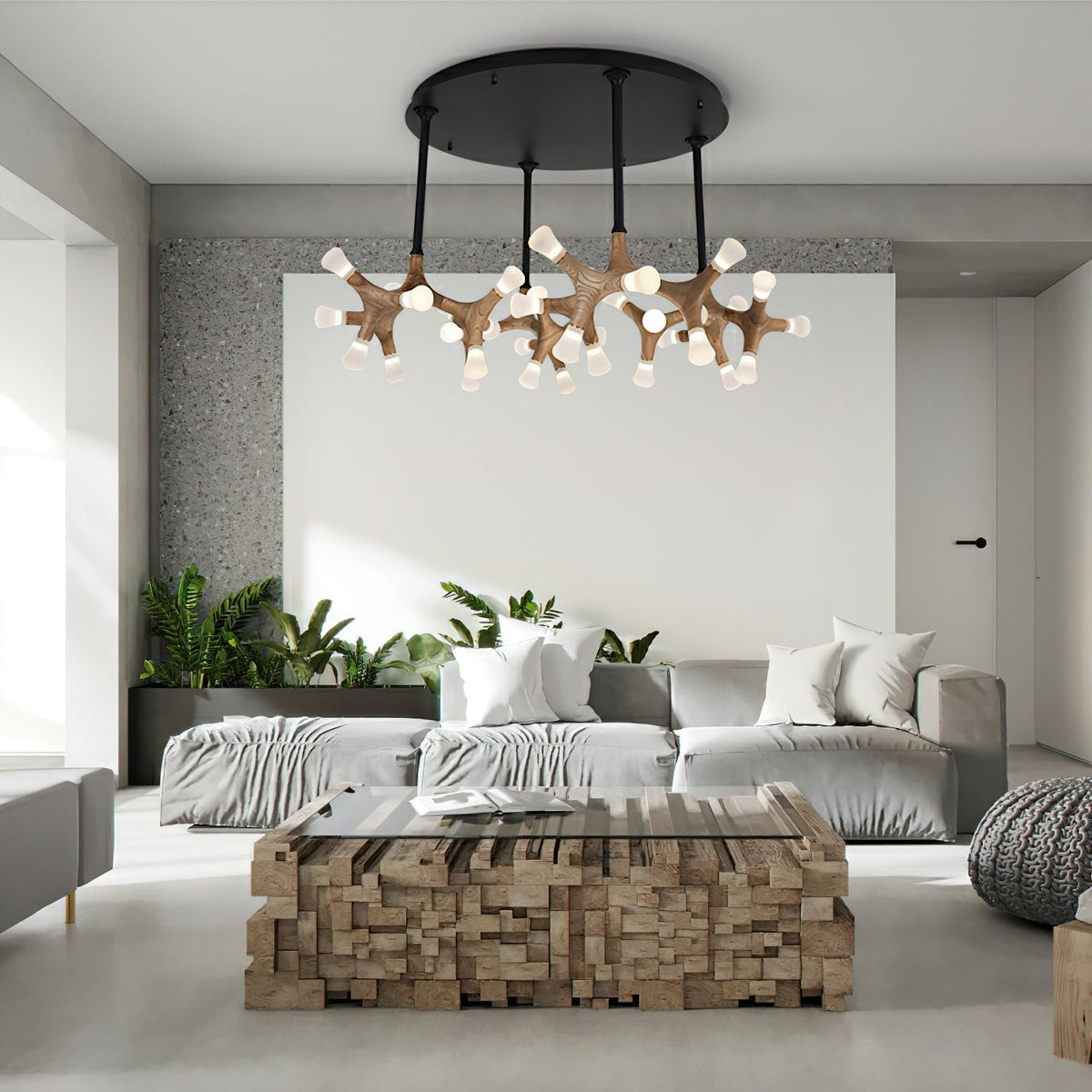 Mynorila lámpara colgante con diseño de rama y estructura de madera