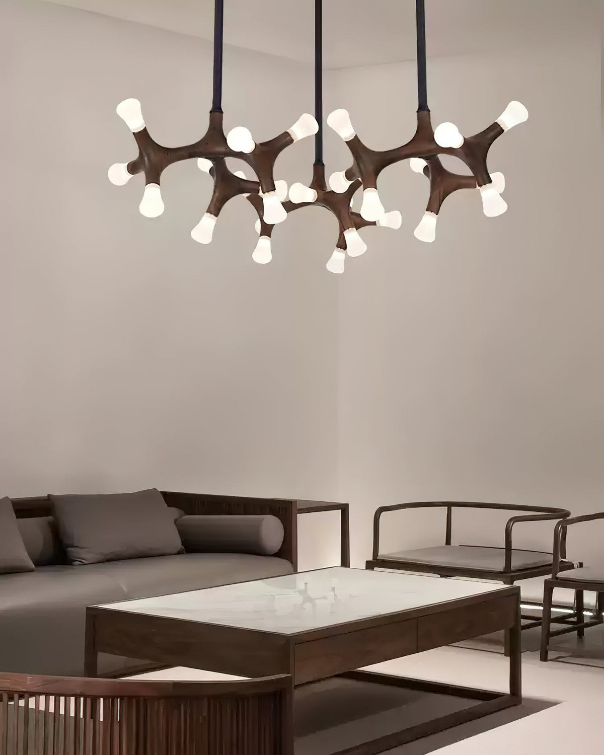 Mynorila lámpara colgante con diseño de rama y estructura de madera