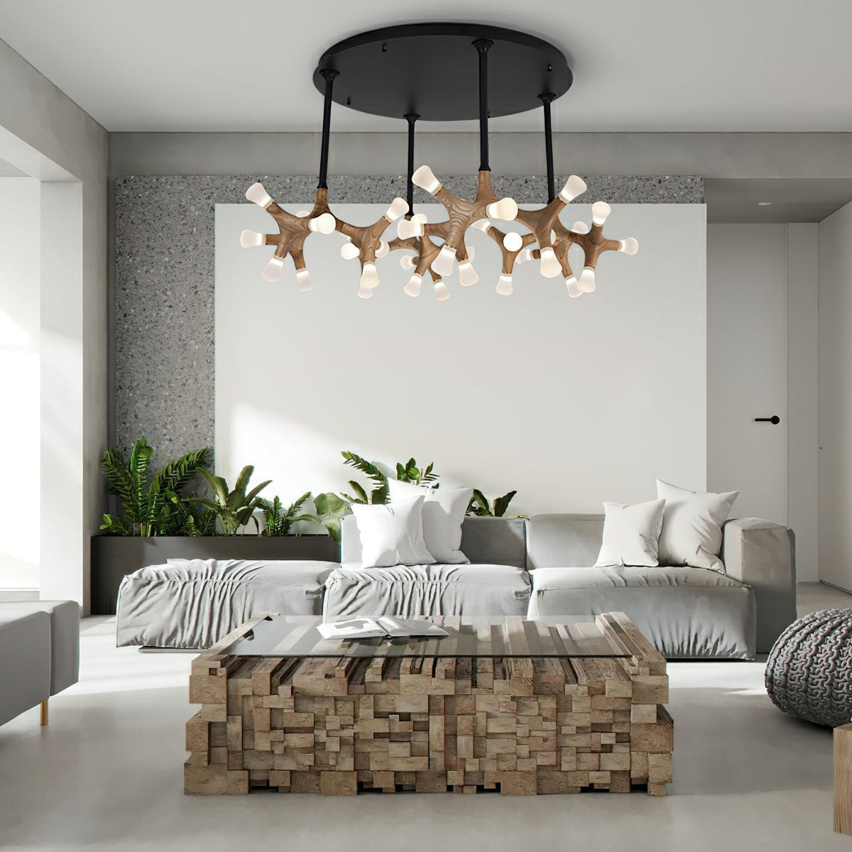 Mynorila lámpara colgante con diseño de rama y estructura de madera