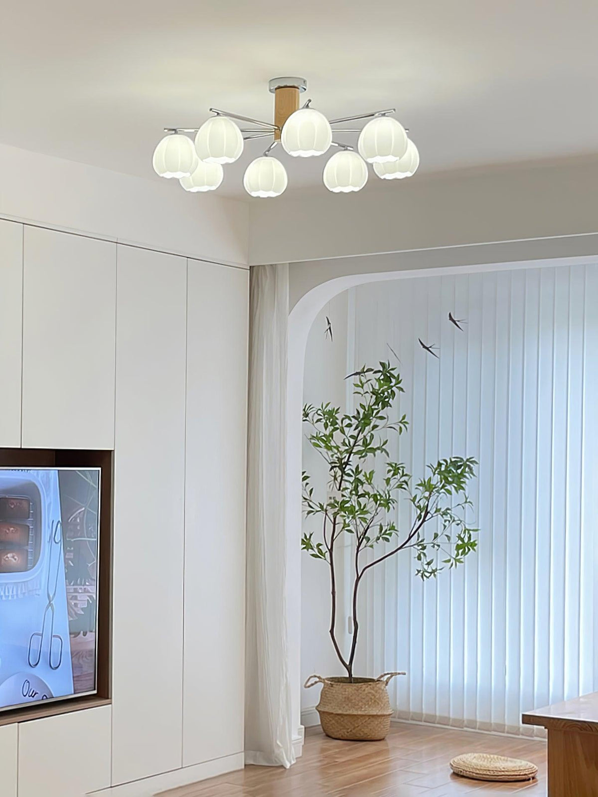 Ezoror lámpara de techo de vidrio con diseño nórdico de brotes florales
