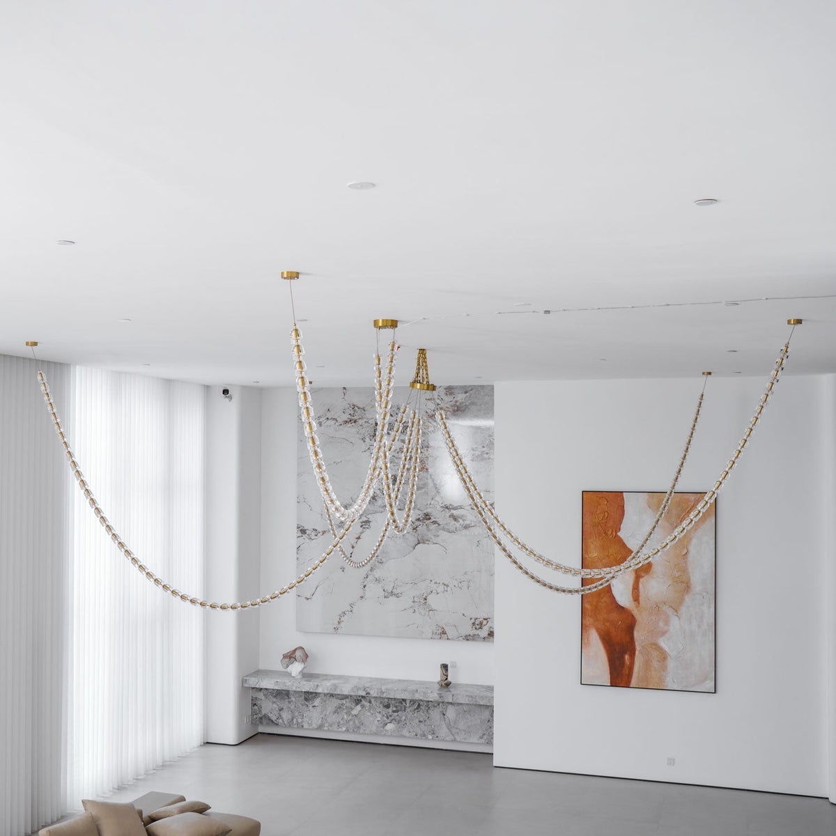 Elyisaine lámpara de araña cristal dorado LED 3-Line