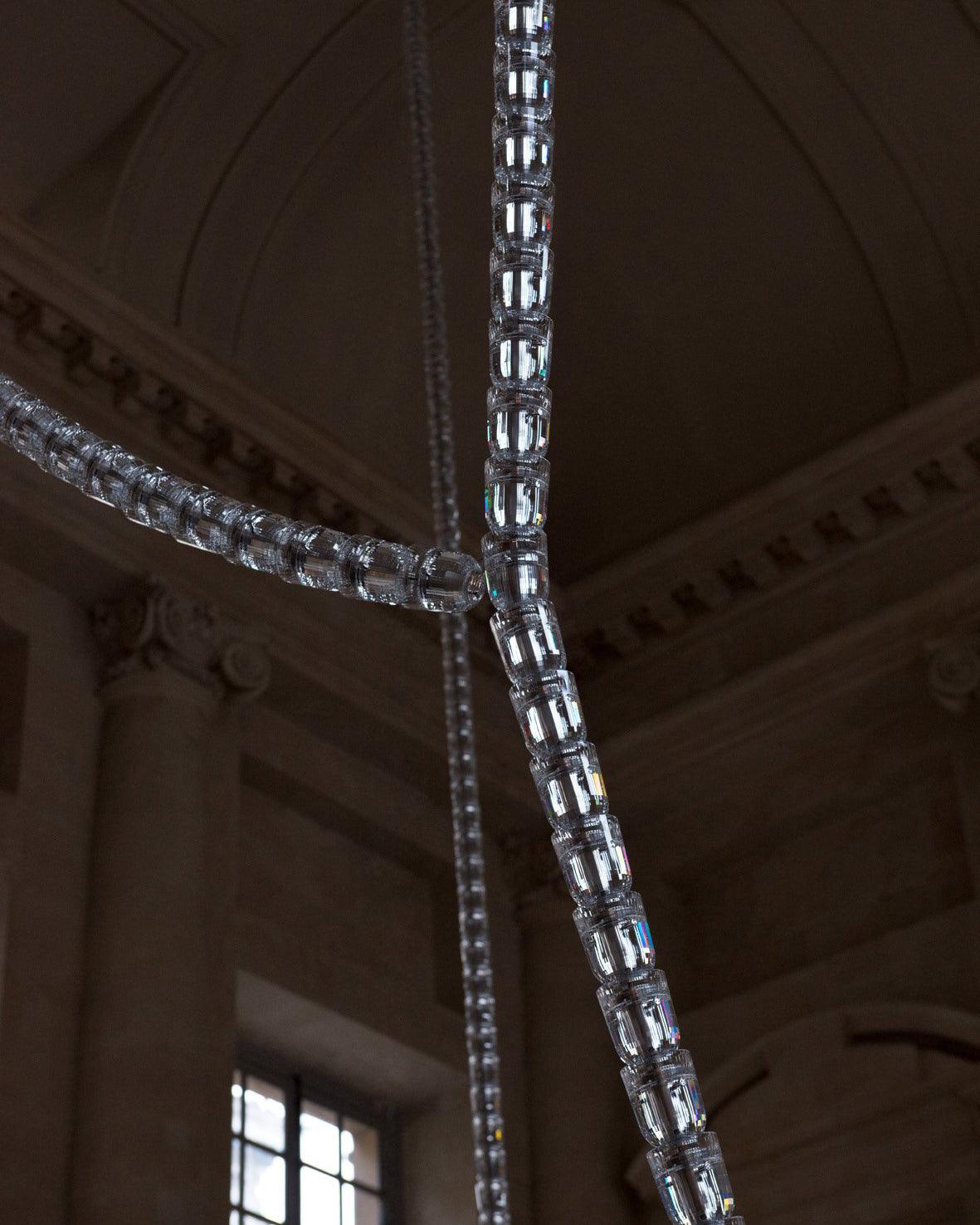 Elyisaine lámpara de araña cristal dorado LED 3-Line