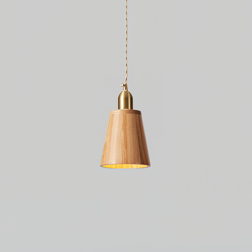 Lámpara colgante de madera en varios formatos, en madera maciza y latón