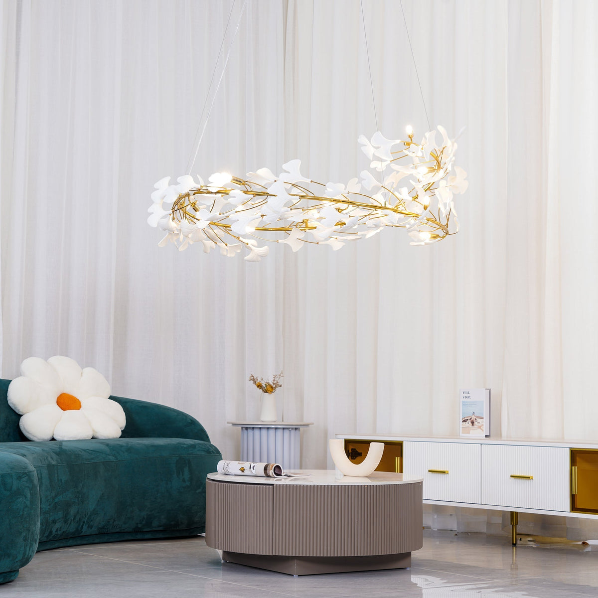Umberis lámpara colgante Gingko Hojas de Porcelana dorada