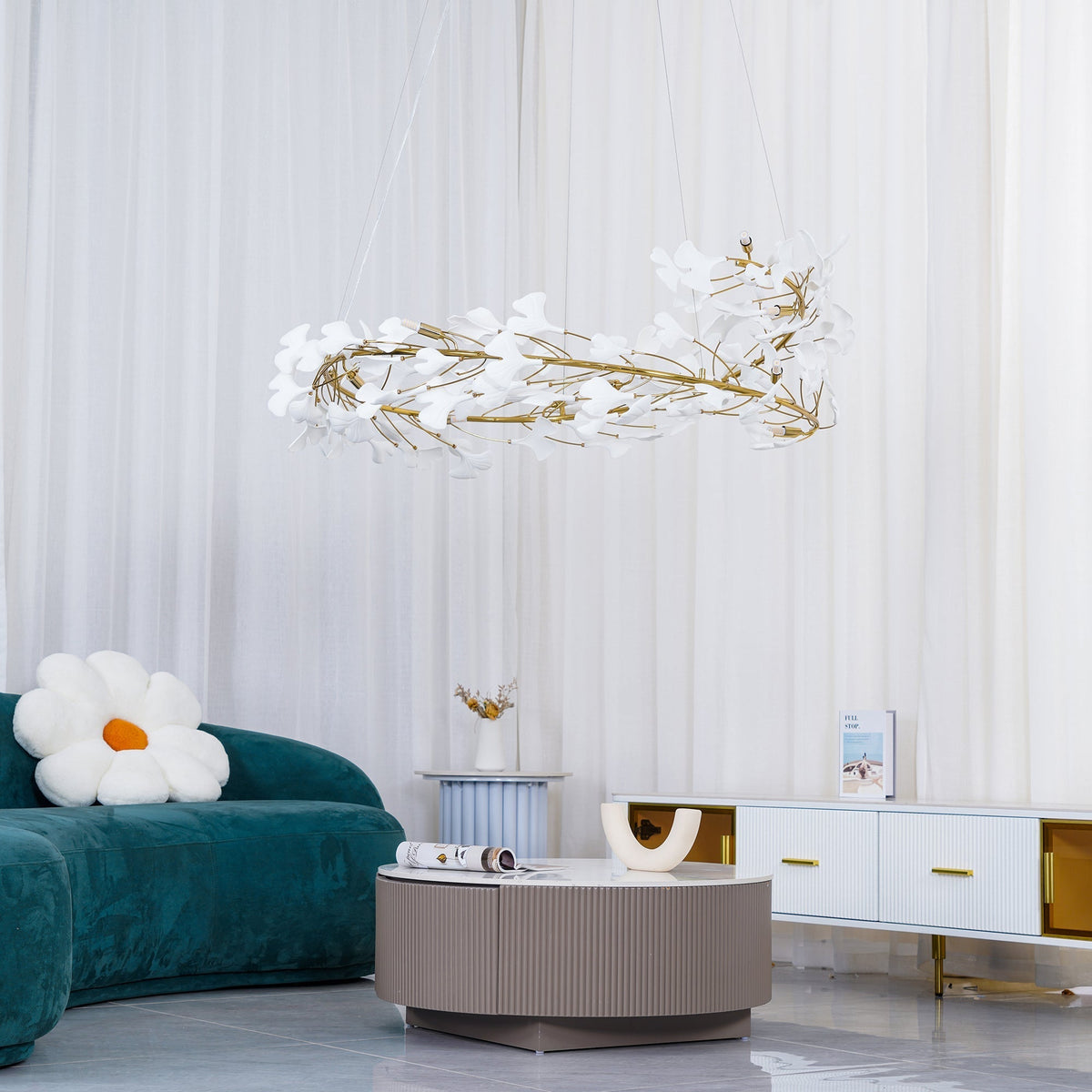 Umberis lámpara colgante Gingko Hojas de Porcelana dorada