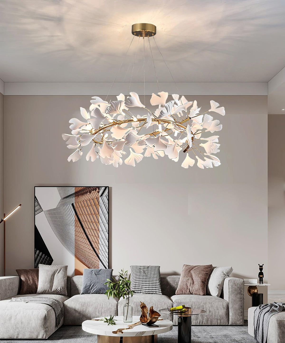 Umberis lámpara colgante Gingko Hojas de Porcelana dorada