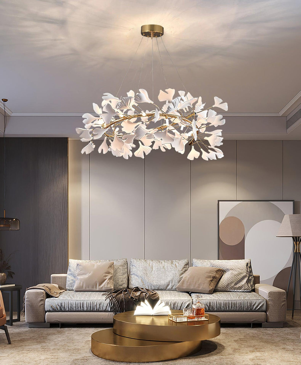 Umberis lámpara colgante Gingko Hojas de Porcelana dorada