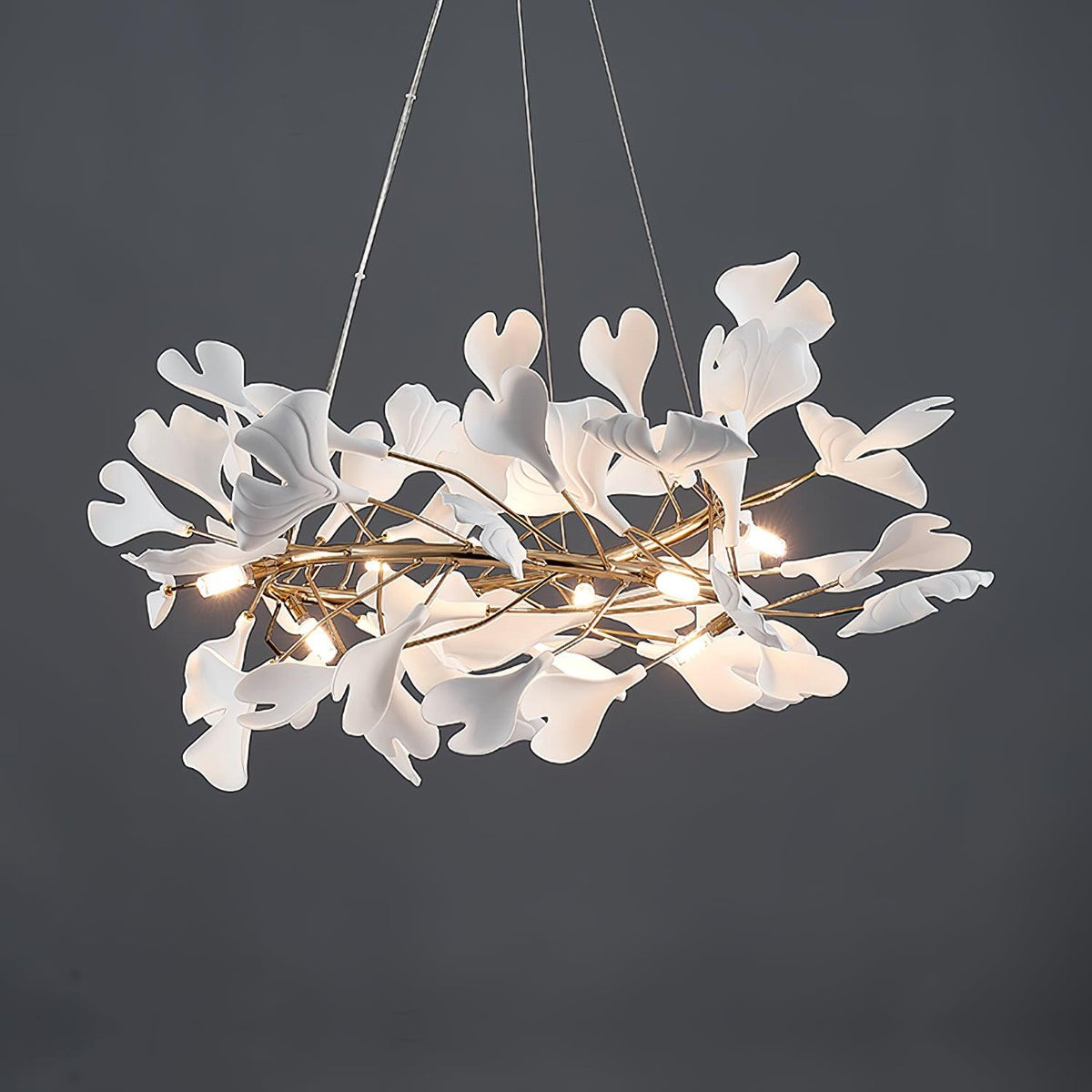 Umberis lámpara colgante Gingko Hojas de Porcelana dorada