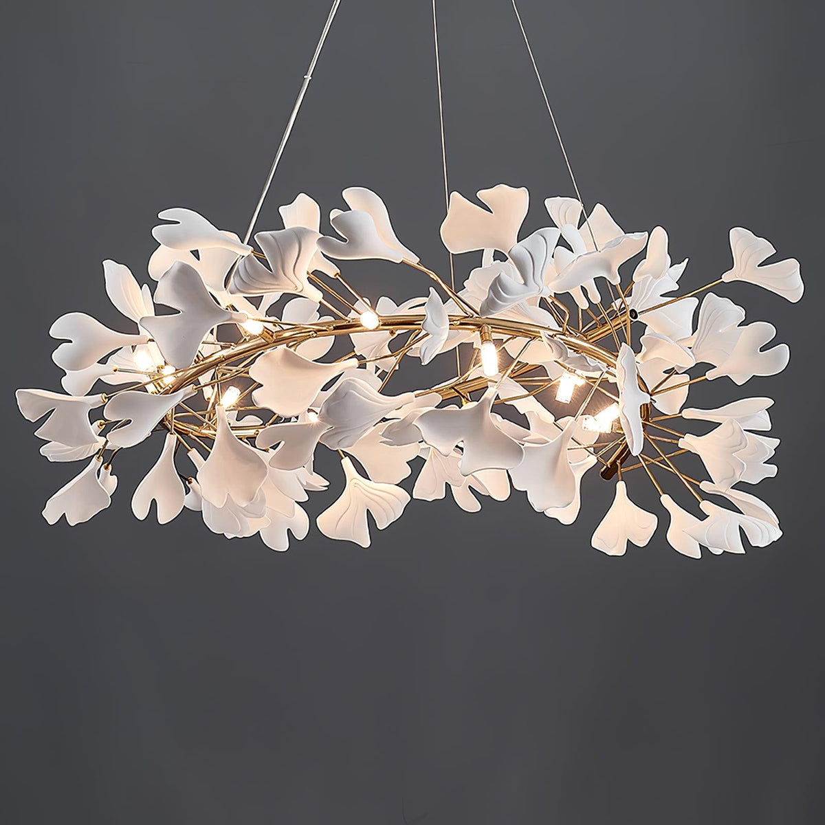 Umberis lámpara colgante Gingko Hojas de Porcelana dorada