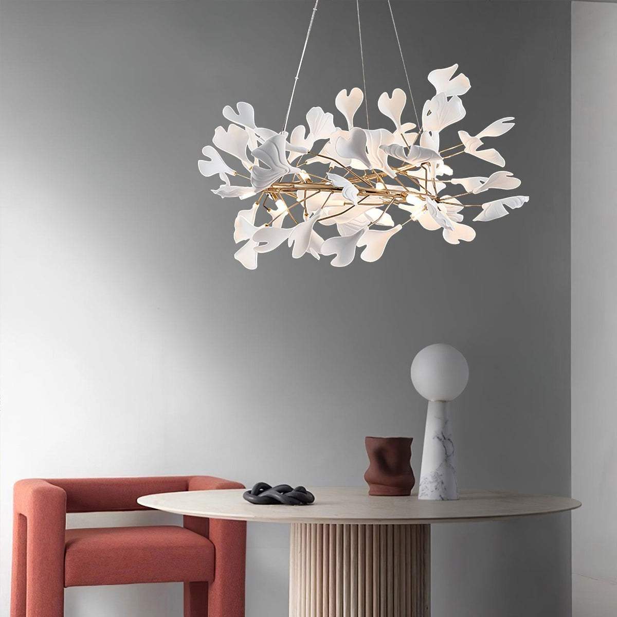 Umberis lámpara colgante Gingko Hojas de Porcelana dorada