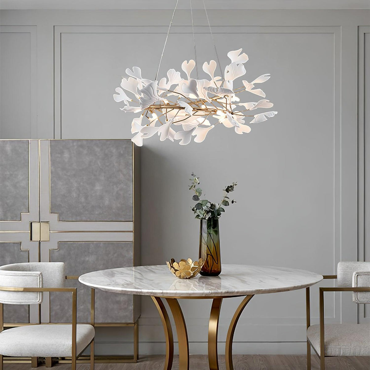 Umberis lámpara colgante Gingko Hojas de Porcelana dorada