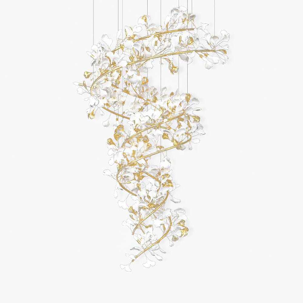 Gingko Ring lámpara de araña de cerámica para escalera de lujo