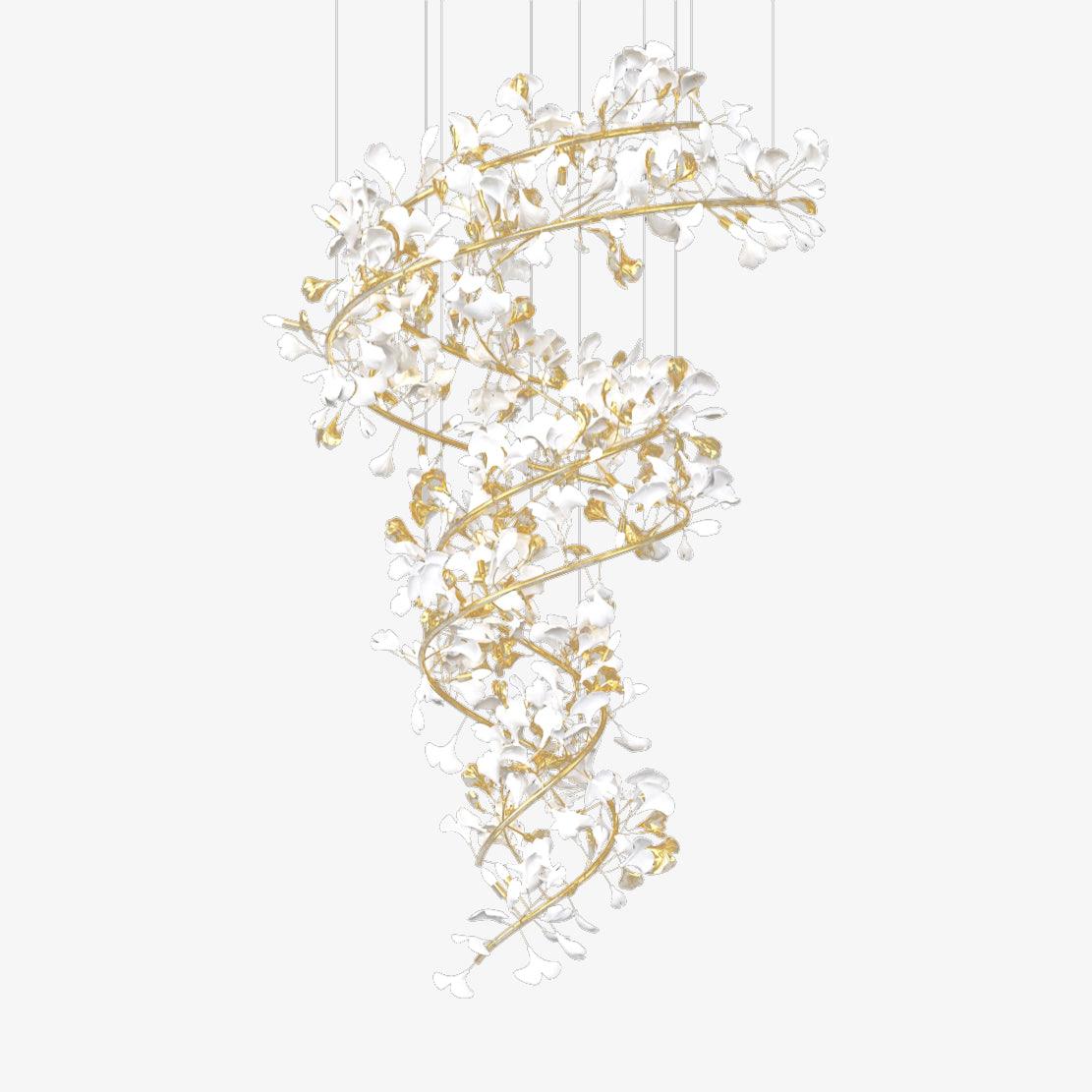 Gingko Ring lámpara de araña de cerámica para escalera de lujo