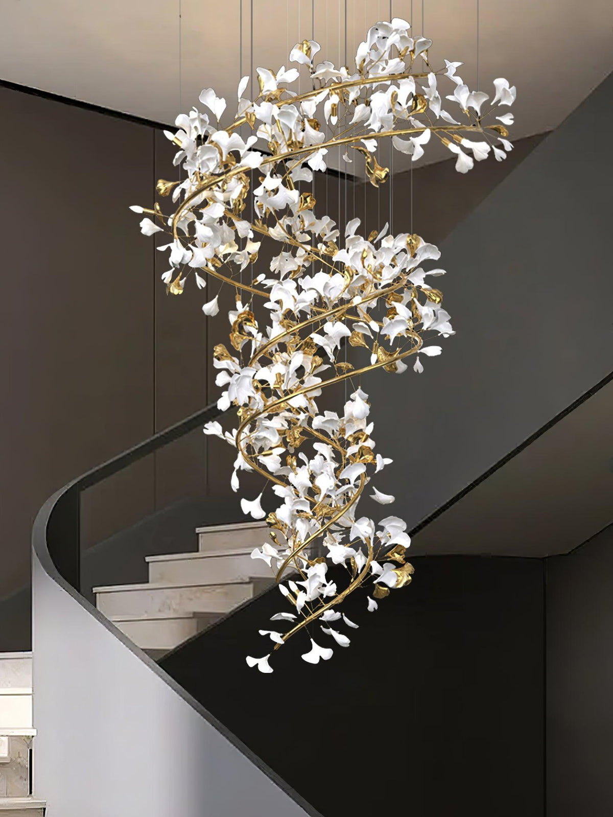 Gingko Ring lámpara de araña de cerámica para escalera de lujo