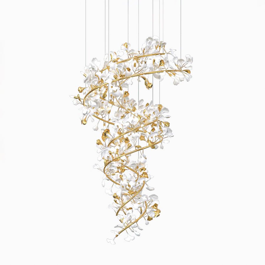 Gingko Ring lámpara de araña de cerámica para escalera de lujo